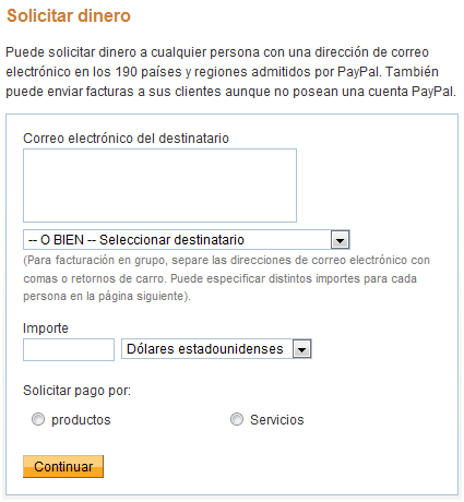 Solicitar dinero en PayPal