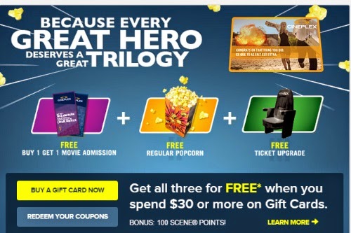 Cineplex Odeon Buy $30 Gift Card Get Free Gifts