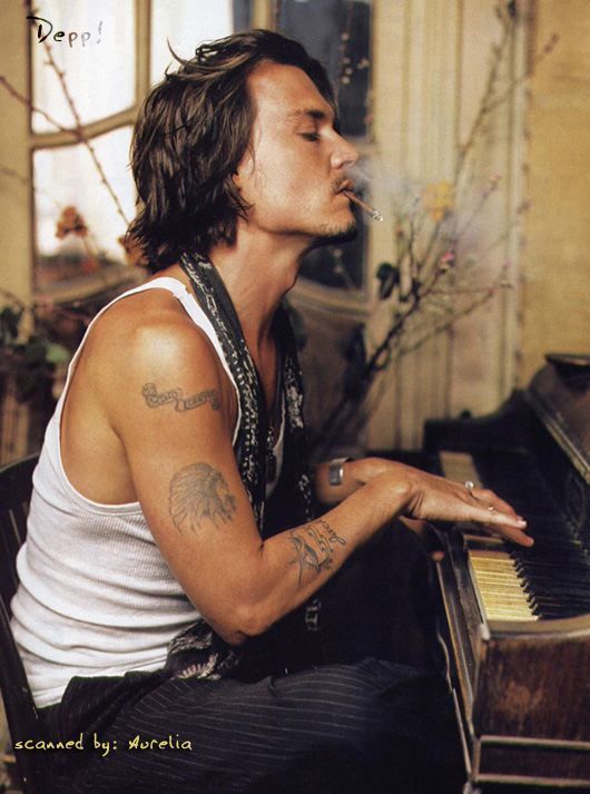 johnny depp beard. johnny depp piano smoke