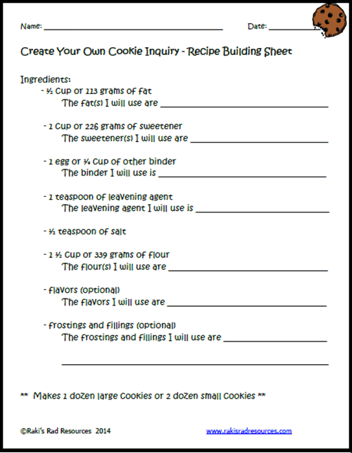 Create your own cookie recipe - science inquiry project from Raki's Rad Resources