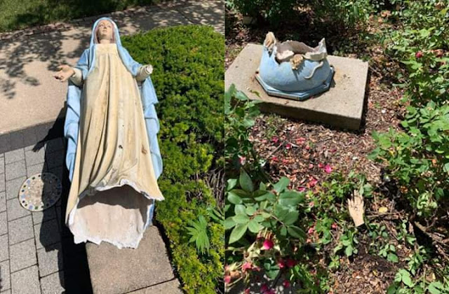 Statue broken, break statues, Saint Patrick's Parish Joliet, 