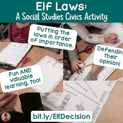 Elf Laws: A Social Studies Civics Activity- Here's a fun activity to help get your children engaged in the process of law-making and thinking about what is really important!