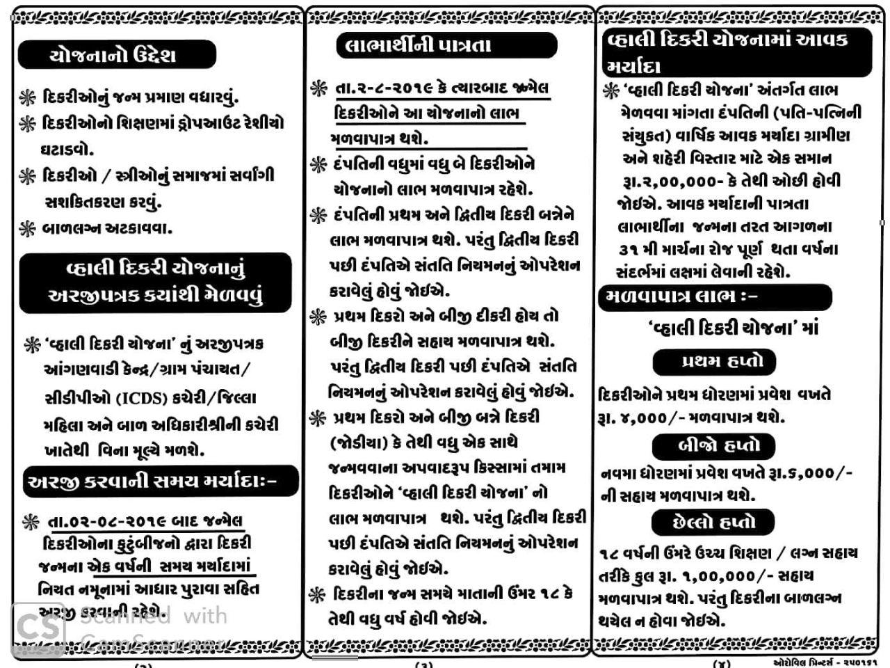 Vhali Dikri Yojana Gujarat 2022 Registration Application Form Pdf and Details