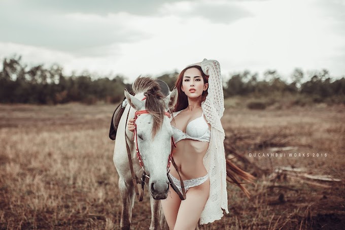 Sexy Vietnamese Model Pham Ha Ly With White Horse