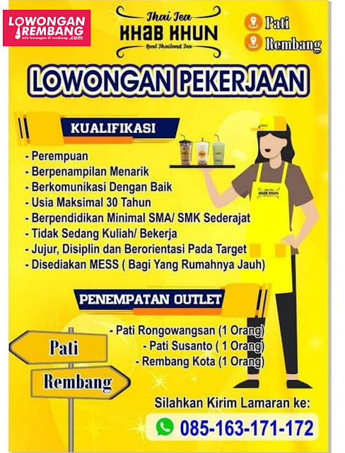 3 Lowongan Kerja Pegawai Barista Khab Khun Rembang dan Pati