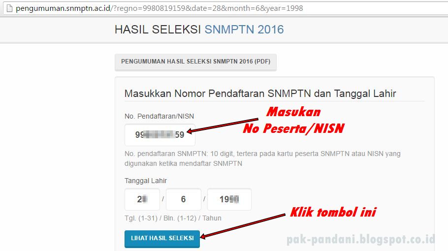 Cara Cek LULUS/TIDAK LULUS di SNMPTN 2016  Pak Pandani 