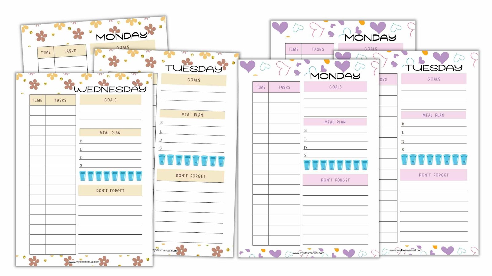 Printable Daily Planner. Valentine's and Spring Designs!