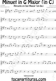 Partitura del Minueto en Do Mayor (para duo de piano) de Bach para Trompa by Minuet in C Major Sheet Music for French Horn by Bach Music Scores