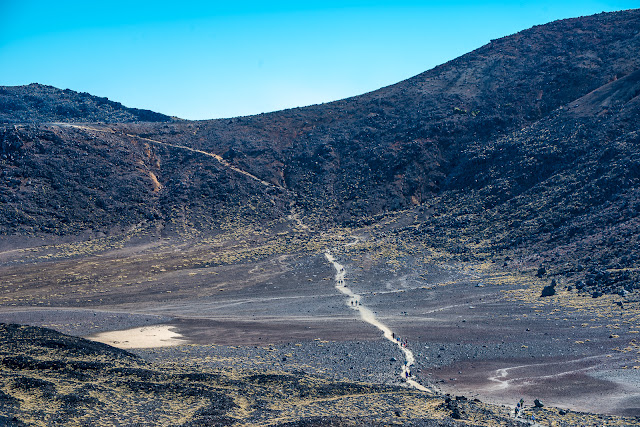 Long winding track to Blue Lake Tongariro Crossing