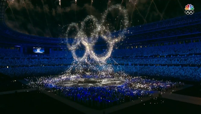 Tokyo 2021 Olympic Games Closing Ceremony light show five rings logo sparkles