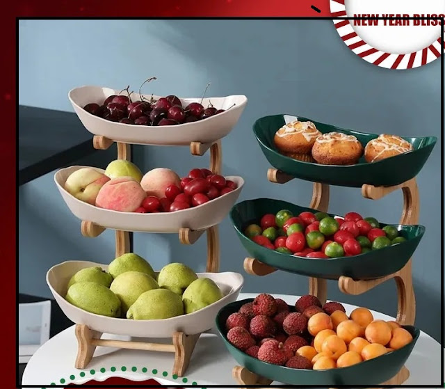 Kitchen Fruit Bowl with Floors Partitioned Candy Cake Trays Wooden Tableware Dishes