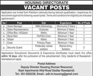 Jobs in Housing Directorate Rawalpindi