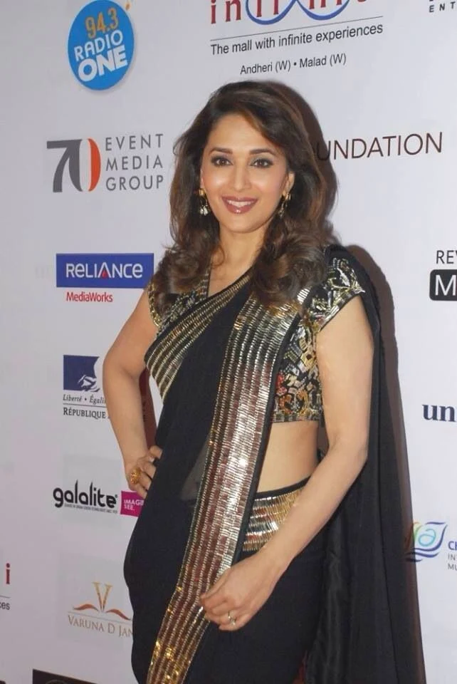 madhuri dixit black saree curvy indian actress