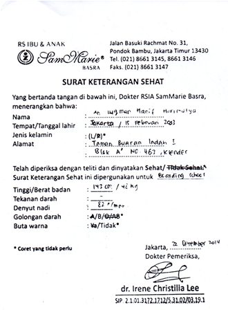 Contoh Surat Keterangan Berbadan Sehat dari Dokter 