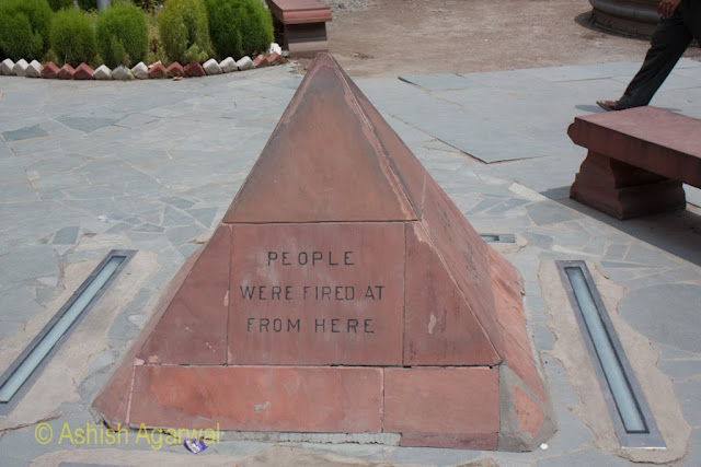 The stone mark in Jallianwala Bagh, marking the spot from where soldiers fired on protesters in 1919