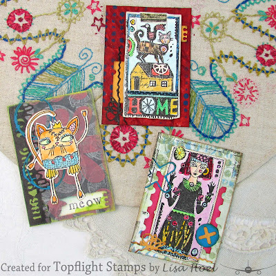 Lisa Hoel for Topflight Stamps – ATCs made with PaperArtsy mini stamps and stencils