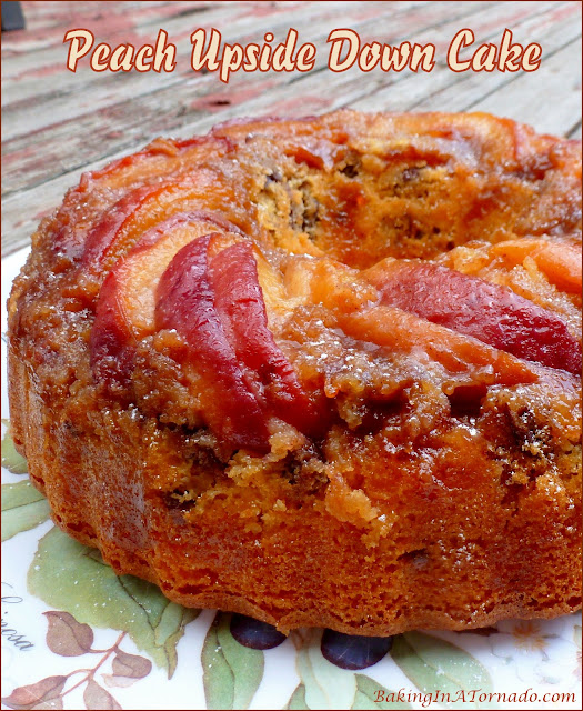 Peach Upside Down Cake | recipe developed by www.BakingInATornado.com | #recipe #dessert