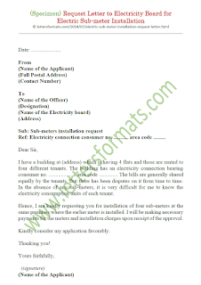 request letter to electricity board for electric sub-meter installation