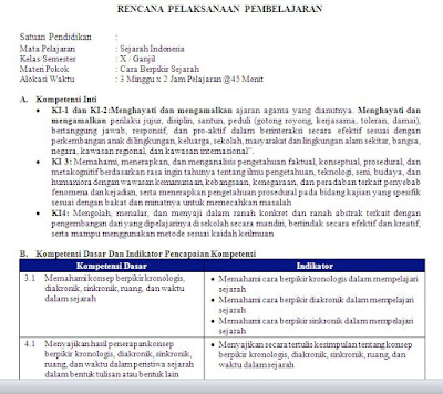 RPP Sejarah Indonesia SMA Kelas X XI XII Kurikulum 2013 Revisi 2018