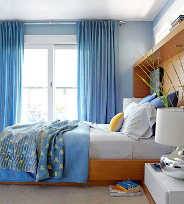 Rèm cửa sổ màu xanh cho phòng ngủ