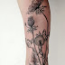 Mixed Flower Black Color Tattoo Designs For Women