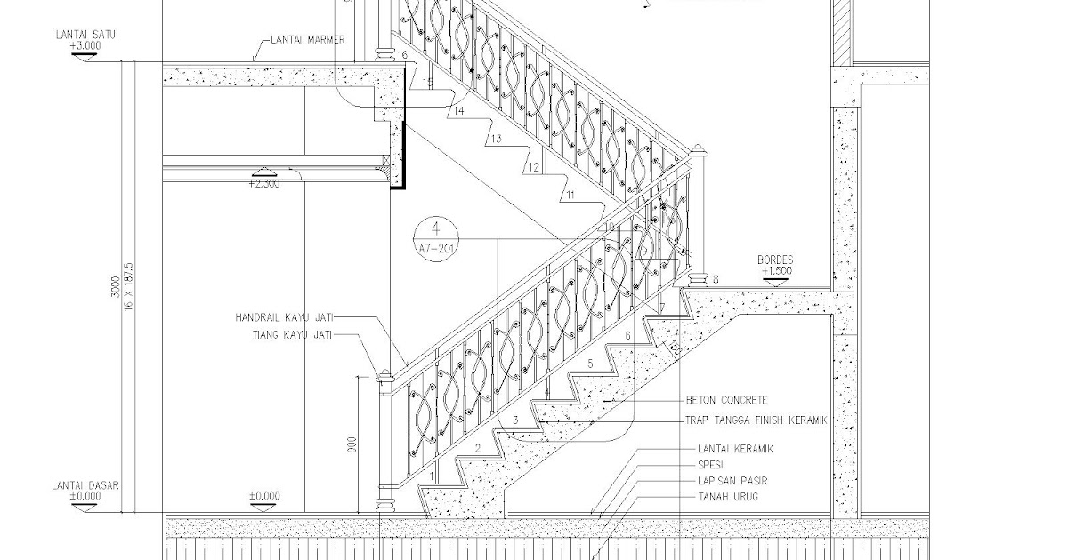  Gambar Detail Tangga  Menggunakan AutoCAD file dwg 