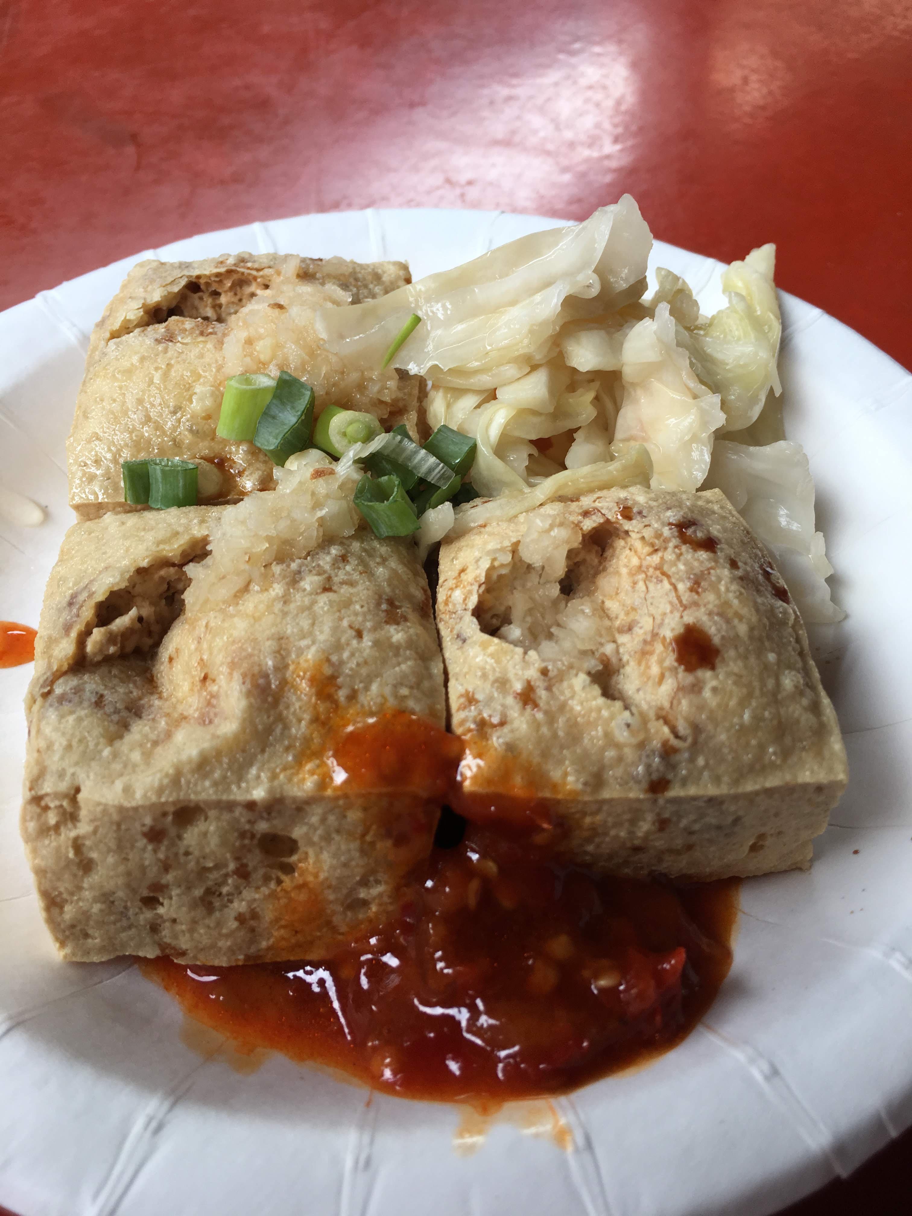 stinky tofu with cabbage at beipu old street