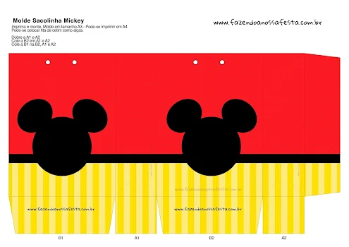 Mickey en Fondo Amarillo con Zigzags y Rojo con Lunares: Cajas para Imprimir Gratis.