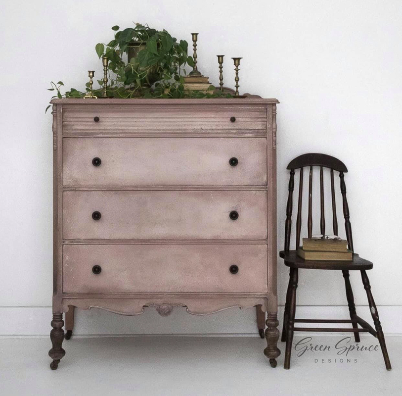 Pink textured antique dresser makeover