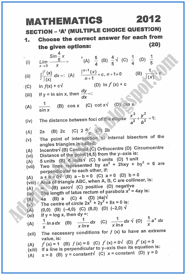 Mathematics-2012-past-year-paper-class-XII