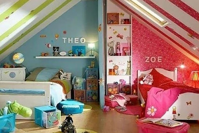 light pink and blue bedroom