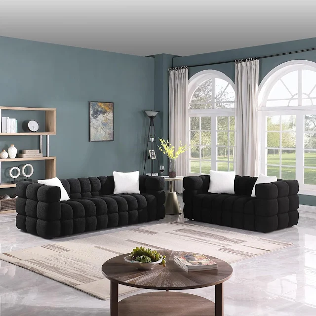 2 Piece Sectional Couches for Living Room Set - Black Sofa