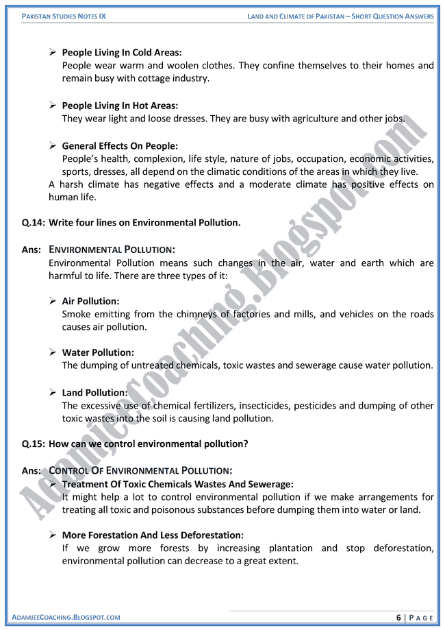 land-and-climate-of-pakistan-short-question-answers-pakistan-studies-ix