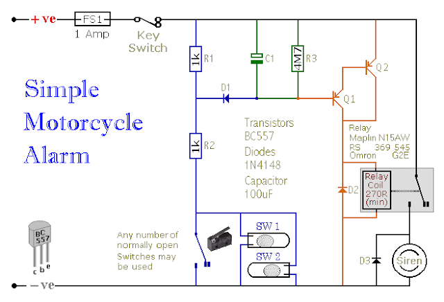 Simple Transistor Based Motorcycle Alarm