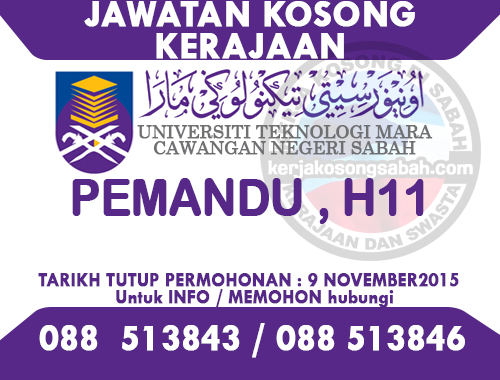 Jawatan Kosong Pemandu, H11  UITM Sabah  Jawatan Kosong 