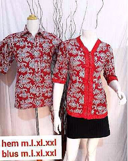 seragam batik blouse mega mendung merah