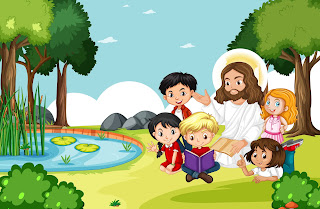 Jesus sitting with children in the park