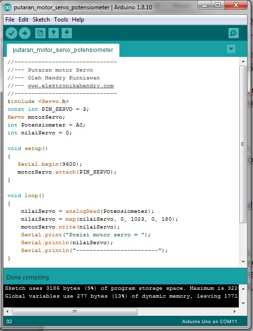 pengendali motor servo arduino