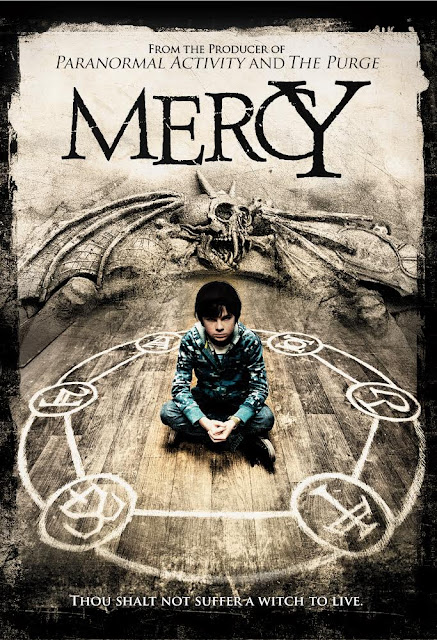 Movie poster for Blumhouse Productions's 2014 horror film Mercy, starring Chandler Riggs, Frances O'Connor, Shirley Knight, Mark Duplass, Dylan McDermott, Amanda Walsh, Hana Hayes, and Joel Courtney