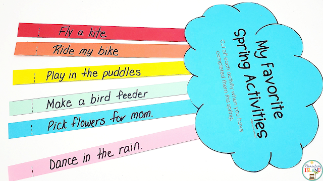In addition to becoming beautiful decoration for your classroom this spring, these rainbow clouds are the perfect way to get your students thinking about what they like best about spring and writing about it.