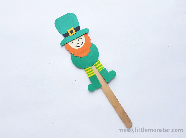 Popsicle Stick Leprechaun Puppet Craft - Messy Little Monster