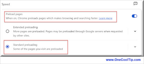 Google Chrome Preload Pages Setting