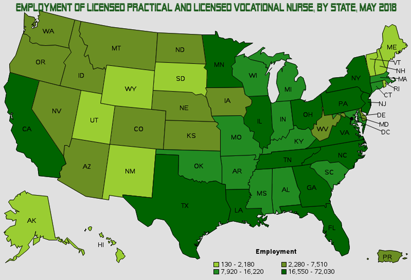 licensed practical and licensed vocational nurse salary 2018 by state