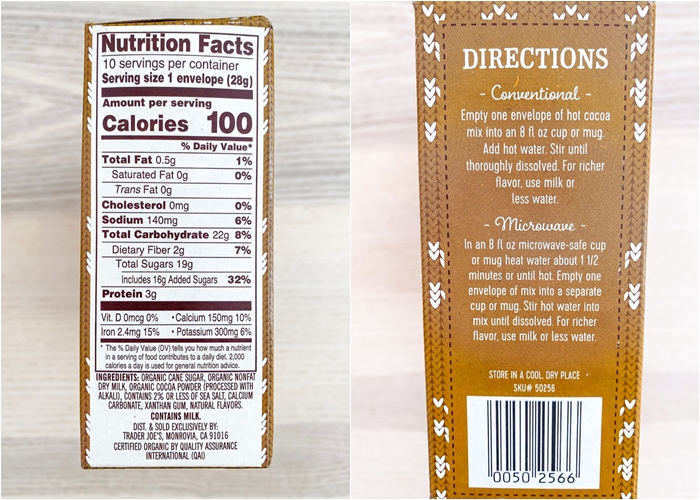 Trader Joe's Organic Hot Cocoa Mix nutrition info