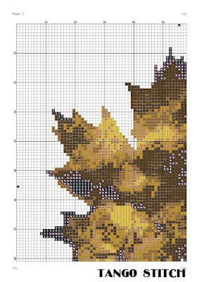 Yellow autumn maple leaf watercolor cross stitch pattern