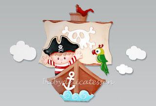 silueta infantil de madera barco pirata con niño babydelicatessen