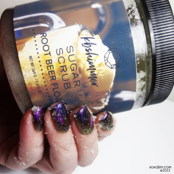 xoxoJen's swatch of KBShimmer Root Beer Float Sugar Scrub