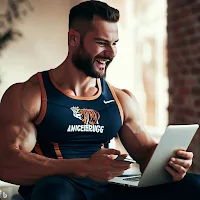 Fit Sportsman laughing while browsing autigers.com football forum