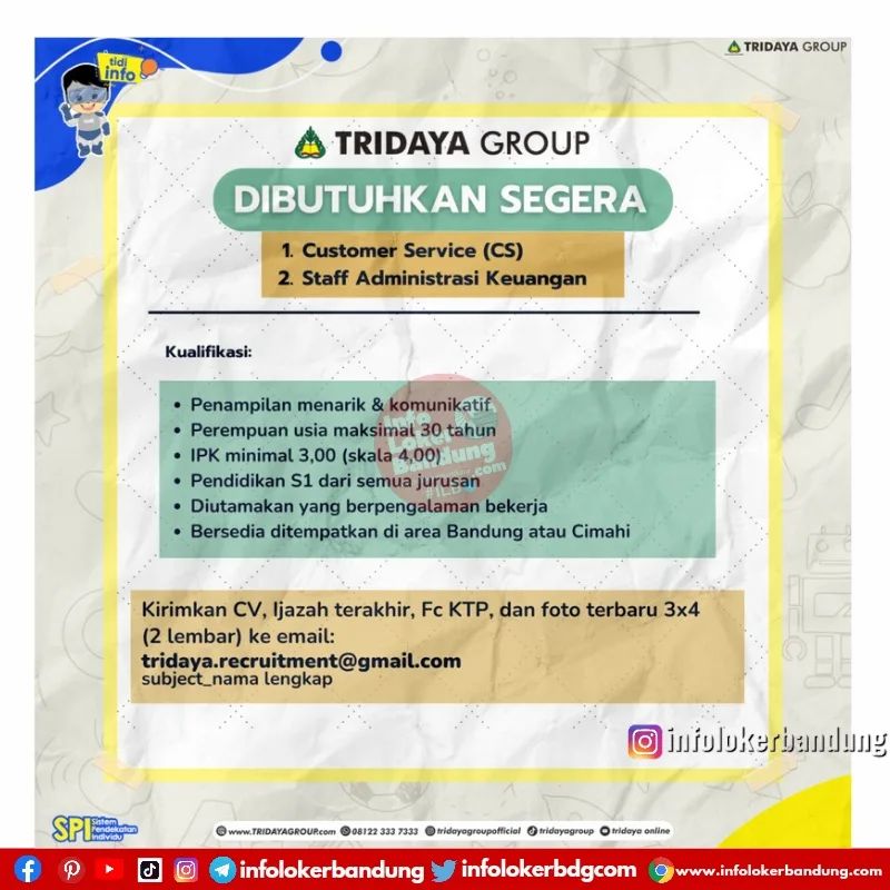 Lowongan Kerja Tridaya Group Bandung September 2022