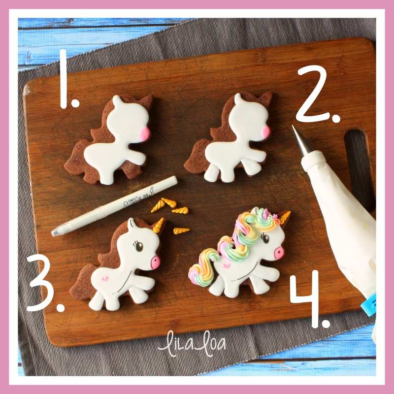 Rainbow haired unicorn cookie decorating tutorial